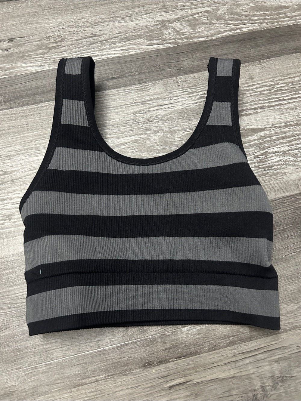Penn - Striped Ribbed Reversible Sports Bra — Black and Gray